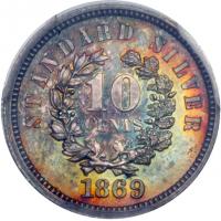 1869 Pattern Dime. Silver, plain edge. PCGS PF64 - 2