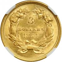 1854 $3 Gold. NGC AU55 - 2