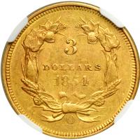 1854-O $3 Gold. NGC AU55 - 2