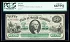 Columbia, SC - State of South Carolina Cr. 8 $50 March 2, 1872. PCGS Gem New 66PPQ