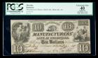 Belleville, NJ - Manufacturers' Bank at Belleville. $10 July 1, 1836. PCGS Extremely Fine 40 Apparent