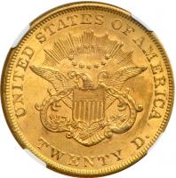 1854 $20 Liberty. Large date. NGC MS61 - 2