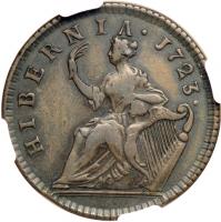 1723 Wood's Hibernia Halfpenny Martin 4.76-Gd.2 Rarity-5. NGC EF40 - 2