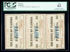 Tallahassee, FL - State of Florida Uncut Strip of Three 50¢ Feb. 2, 1863. PCGS New 62