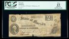 Tallahassee, FL - State of Florida. Cr. 8A $2 Oct. 10, 1861. PCGS Fine 15 Apparent