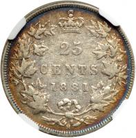 Canada. 25 Cents, 1881-H. NGC VF30 - 2