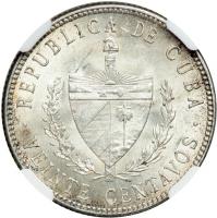 Cuba. 20 Centavos, 1915. NGC MS64 - 2