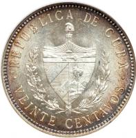 Cuba. 20 Centavos, 1915. NGC MS63 - 2