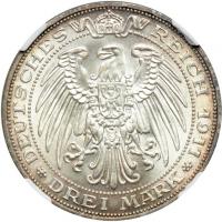 German States - Prussia. 3 Marks, 1911-A. NGC MS65 - 2