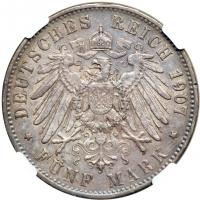 German States - Württemberg. 5 Marks, 1907-F. NGC AU55 - 2