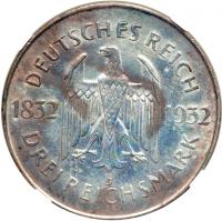 Germany. 3 Reichsmark, 1932-J. NGC AU - 2