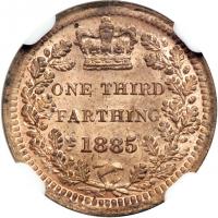 Great Britain. 1/3 Farthing, 1885. NGC MS65 - 2