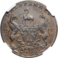 Great Britain-Yorkshire. Halfpenny, 1793. NGC AU58 - 2