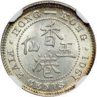 Hong Kong. 5 Cents, 1901. NGC MS64 - 2