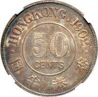 Hong Kong. 50 Cents, 1902. NGC AU53 - 2