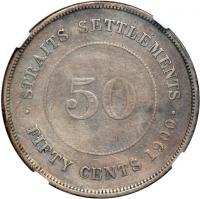 Straits Settlements. 50 Cents, 1900-H. NGC F - 2