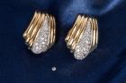 Pair of Diamond, 14K Yellow Gold Modern Design Earrings