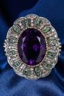 Antique Style Amethyst, Emerald, Diamond, 14K Yellow Gold Ring