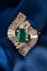 Lady's Emerald, Diamond, 14K White Gold Ring