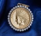 US $10 Indian Head Coin, Diamond, 14K Yellow Gold Pendant