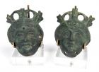 ROMAN. Lot of 2 bronze cast and chased appliques of crowned female heads.