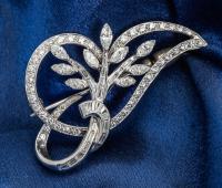 Diamond, Platinum Floral Design Brooch - 2