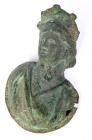 ROMAN. Bronze applique bust of draped female wearing turreted crown