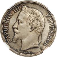 France. 5 Francs, 1868-BB (Strasbourg). NGC MS66