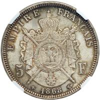 France. 5 Francs, 1868-BB (Strasbourg). NGC MS66 - 2