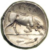 Lucania, Thourioi. Silver Distater (15.42g) ca. 350-300 BC. EF - 2