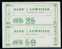 Lowville, NY - K. Collins Kellogg, Bank of Lowville. Uncut Remainder Pair. 25-50¢ Oct. 1, 1862. PCGS Extremely Fine 45 - 2