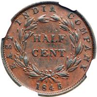 Straits Settlements. ½ Cent, 1845. NGC EF40 - 2