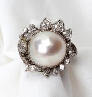 Mabe Pearl, Diamond, Platinum Ring