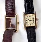 Collection of 2 Cartier Lady's Tank Vermeil Wristwatches