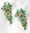 Pair of Emerald, Diamond, 14K Yellow Gold Drop Style Earrings