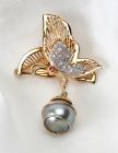 Pearl, Diamond, 14K Yellow Gold Butterfly Pendant/Brooch