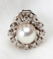 Cultured Pearl, Diamond, 14K White Gold Tie Pin