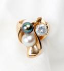 Lady's Diamond, Pearl, 14K Yellow Gold Ring