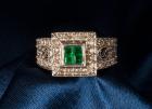Lady's Emerald, Diamond, 14K White Gold Ring