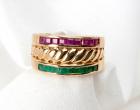 Lady's Emerald, Ruby, 14K Yellow Gold Band Style Ring