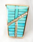 Turquoise, Diamond, 18K Yellow Gold Slide Pendant