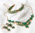 Emerald, 10K Yellow Gold Bracelet, Necklace & Earrings Suite