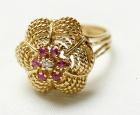 Lady's Ruby, Diamond, 14K Yellow Gold Ring - 2