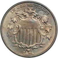 1876 Shield Nickel. PCGS MS65