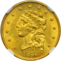 1839-O $2.50 Classic Head. NGC MS65