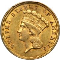 1854 $3 Gold. PCGS AU55