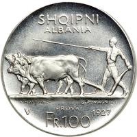 Albania. Platinum Prova 100 Francs, 1927-V - 2