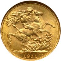 Australia. Sovereign, 1911-S. NGC MS63 - 2