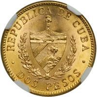 Cuba. 2 Pesos, 1916. NGC MS64 - 2