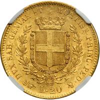 Italian States - Sardinia. 20 Lire, 1861-B (Torino). NGC MS61 - 2